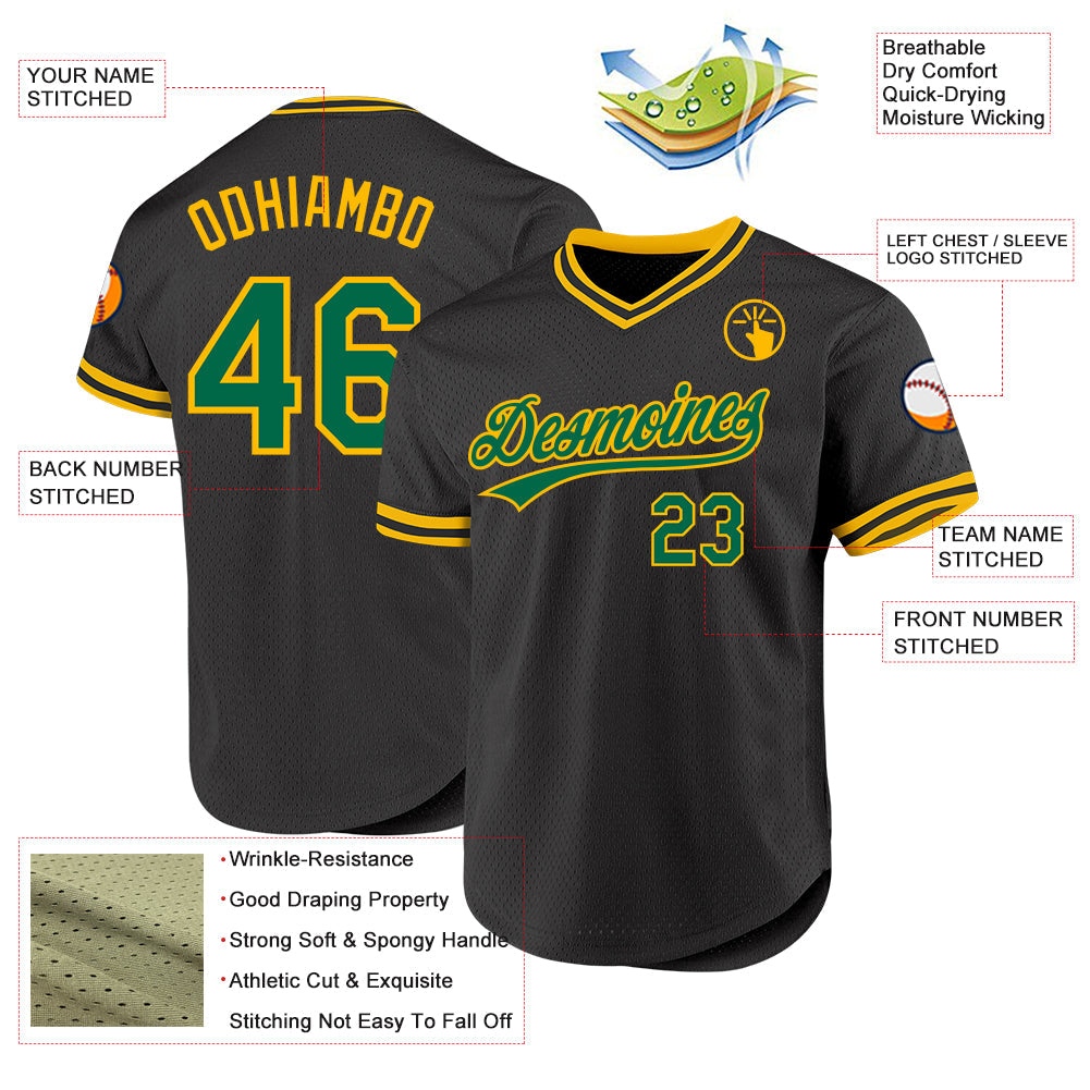 Custom Black Kelly Green-Gold Authentic Throwback Baseball Jersey - Sky-Custom