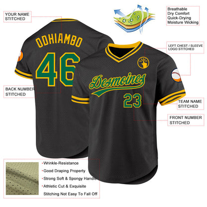 Custom Black Kelly Green-Gold Authentic Throwback Baseball Jersey - Sky-Custom