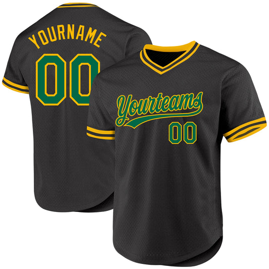 Custom Black Kelly Green-Gold Authentic Throwback Baseball Jersey - Sky-Custom