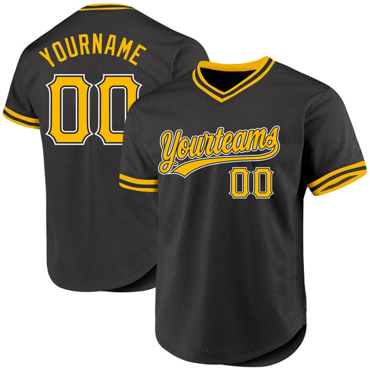 Custom Black Gold-White Authentic Throwback Baseball Jersey - Sky-Custom