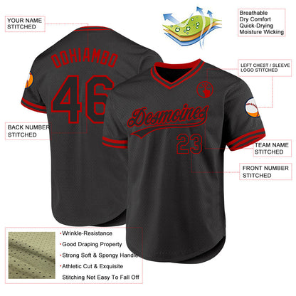 Custom Black Red Authentic Throwback Baseball Jersey - Sky-Custom