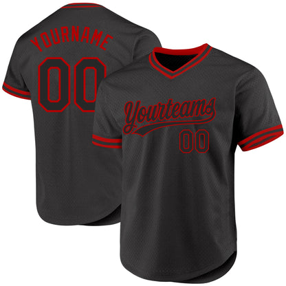 Custom Black Red Authentic Throwback Baseball Jersey - Sky-Custom