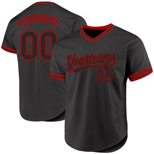 Custom Black Red Authentic Throwback Baseball Jersey - Sky-Custom