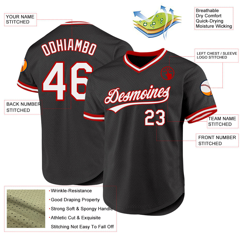Custom Black White-Red Authentic Throwback Baseball Jersey - Sky-Custom