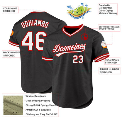 Custom Black White-Red Authentic Throwback Baseball Jersey - Sky-Custom