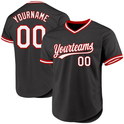 Custom Black White-Red Authentic Throwback Baseball Jersey - Sky-Custom