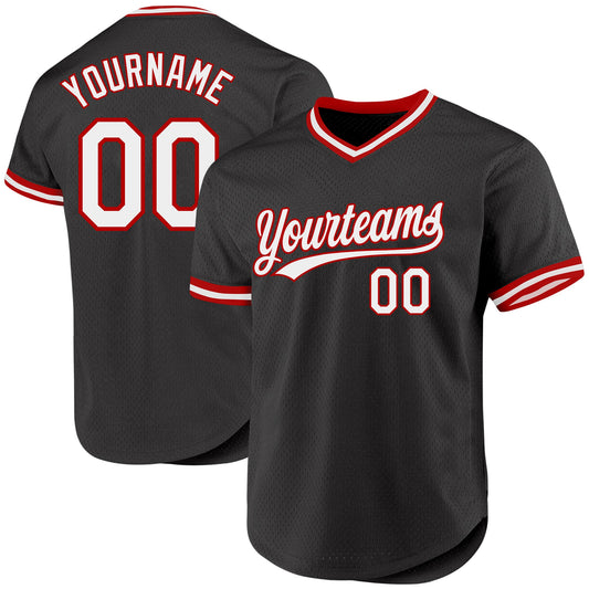 Custom Black White-Red Authentic Throwback Baseball Jersey - Sky-Custom