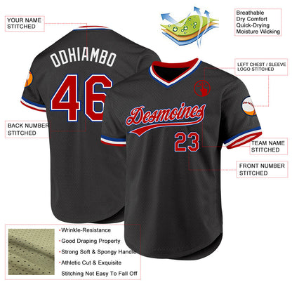 Custom Black Red-Royal Authentic Throwback Baseball Jersey - Sky-Custom