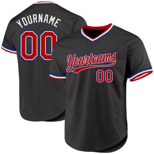 Custom Black Red-Royal Authentic Throwback Baseball Jersey - Sky-Custom