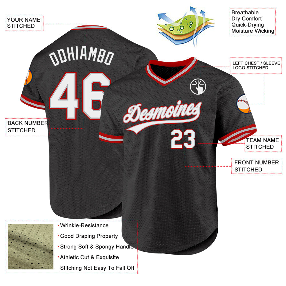 Custom Black Gray-Red Authentic Throwback Baseball Jersey - Sky-Custom