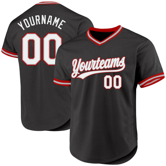 Custom Black Gray-Red Authentic Throwback Baseball Jersey - Sky-Custom