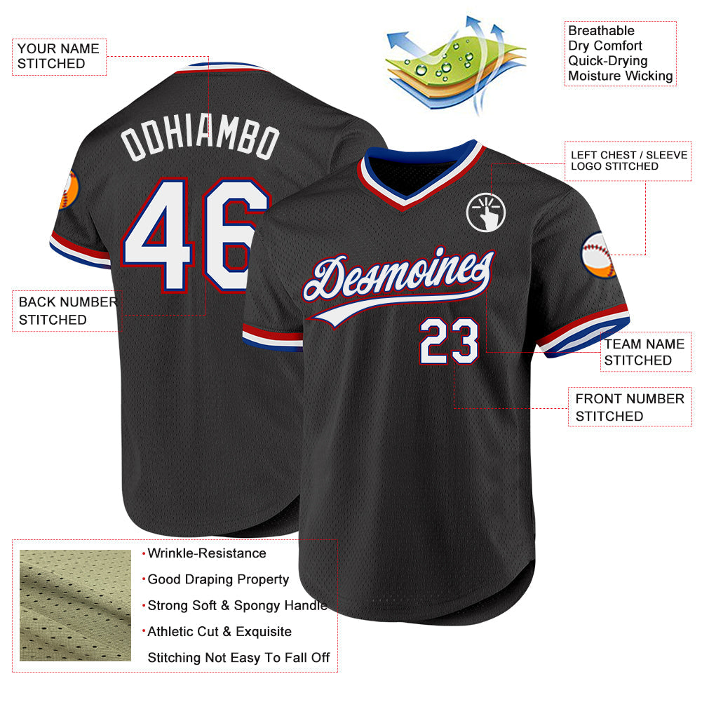 Custom Black Royal-Red Authentic Throwback Baseball Jersey - Sky-Custom