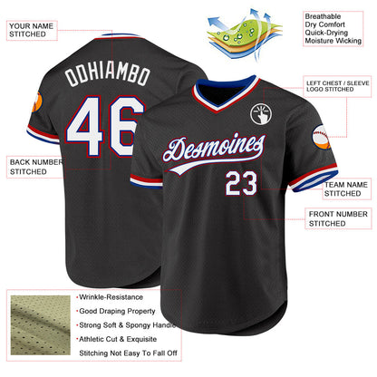Custom Black Royal-Red Authentic Throwback Baseball Jersey - Sky-Custom