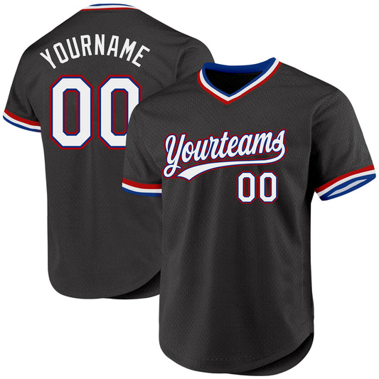 Custom Black Royal-Red Authentic Throwback Baseball Jersey - Sky-Custom