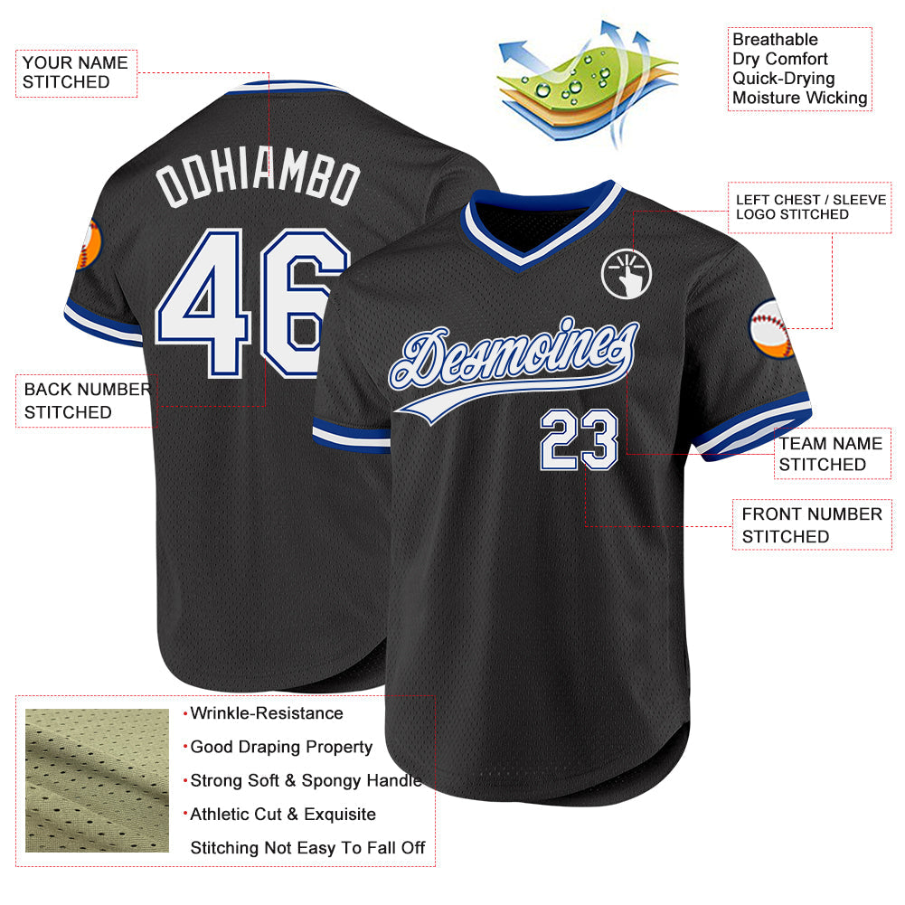 Custom Black White-Royal Authentic Throwback Baseball Jersey - Sky-Custom