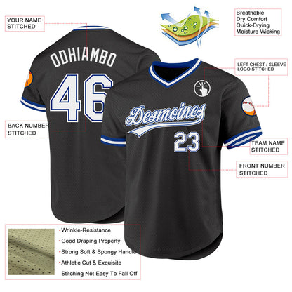 Custom Black White-Royal Authentic Throwback Baseball Jersey - Sky-Custom
