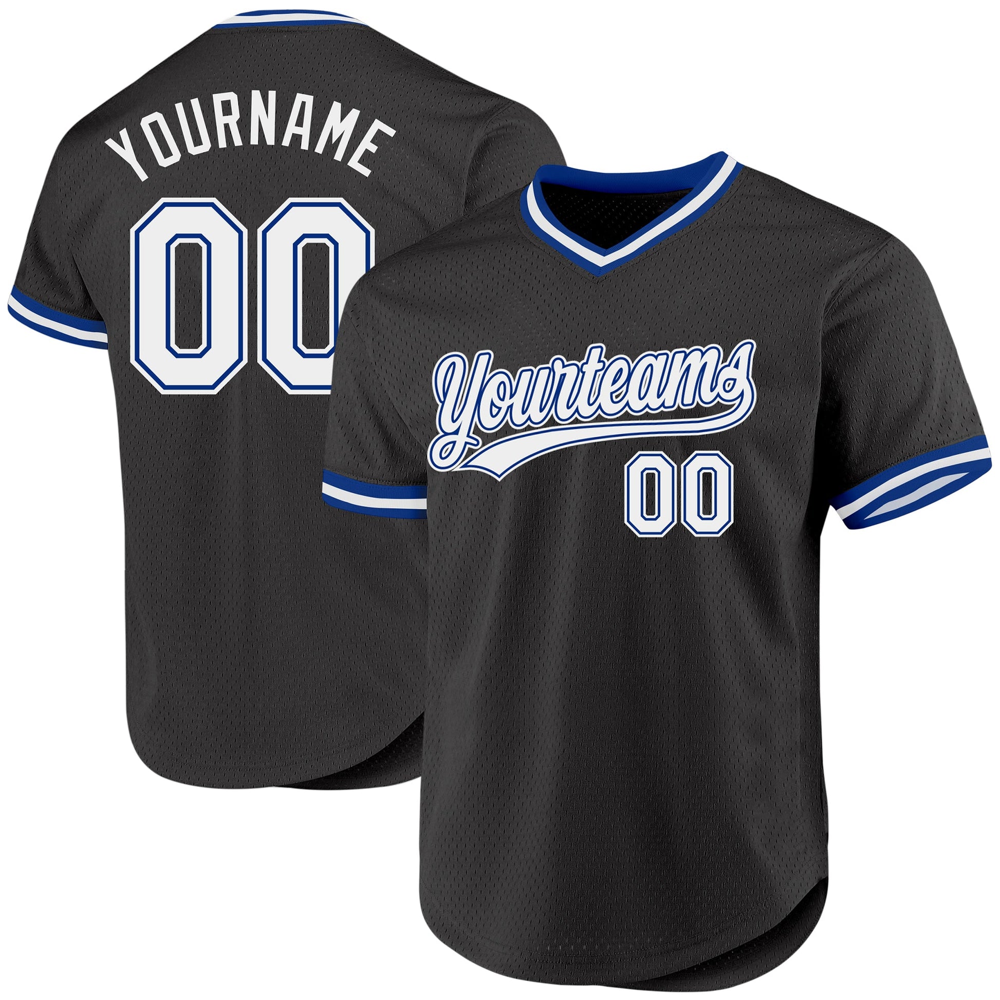 Custom Black White-Royal Authentic Throwback Baseball Jersey - Sky-Custom