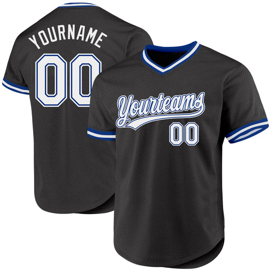 Custom Black White-Royal Authentic Throwback Baseball Jersey - Sky-Custom