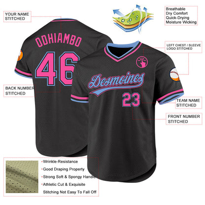 Custom Black Pink-Light Blue Authentic Throwback Baseball Jersey - Sky-Custom