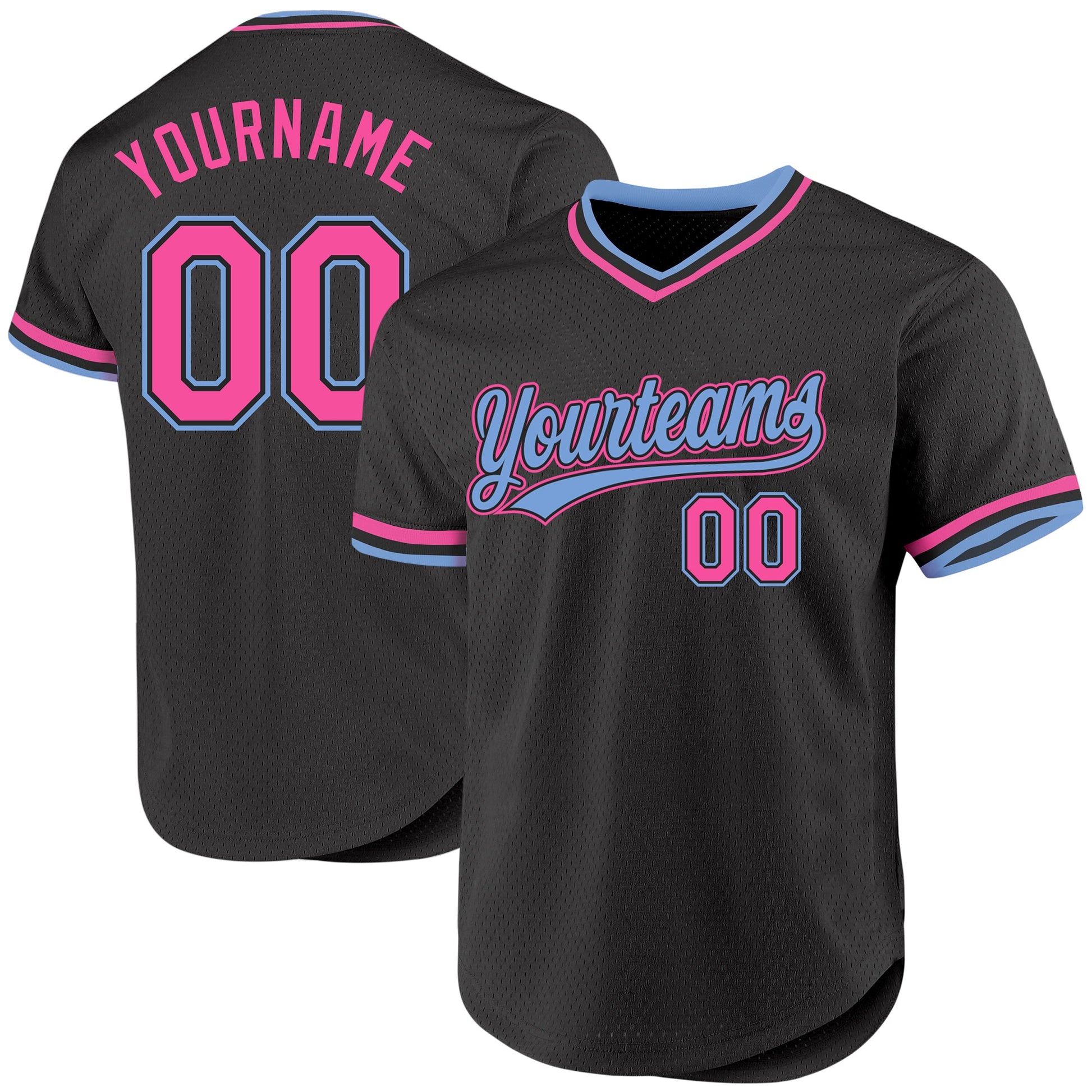 Custom Black Pink-Light Blue Authentic Throwback Baseball Jersey - Sky-Custom