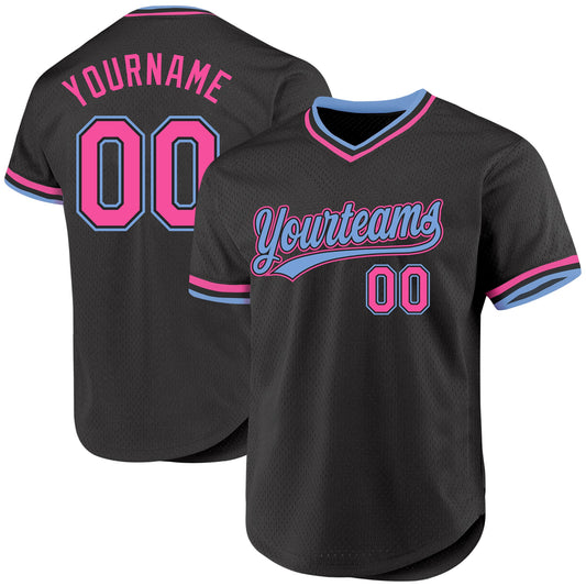 Custom Black Pink-Light Blue Authentic Throwback Baseball Jersey - Sky-Custom