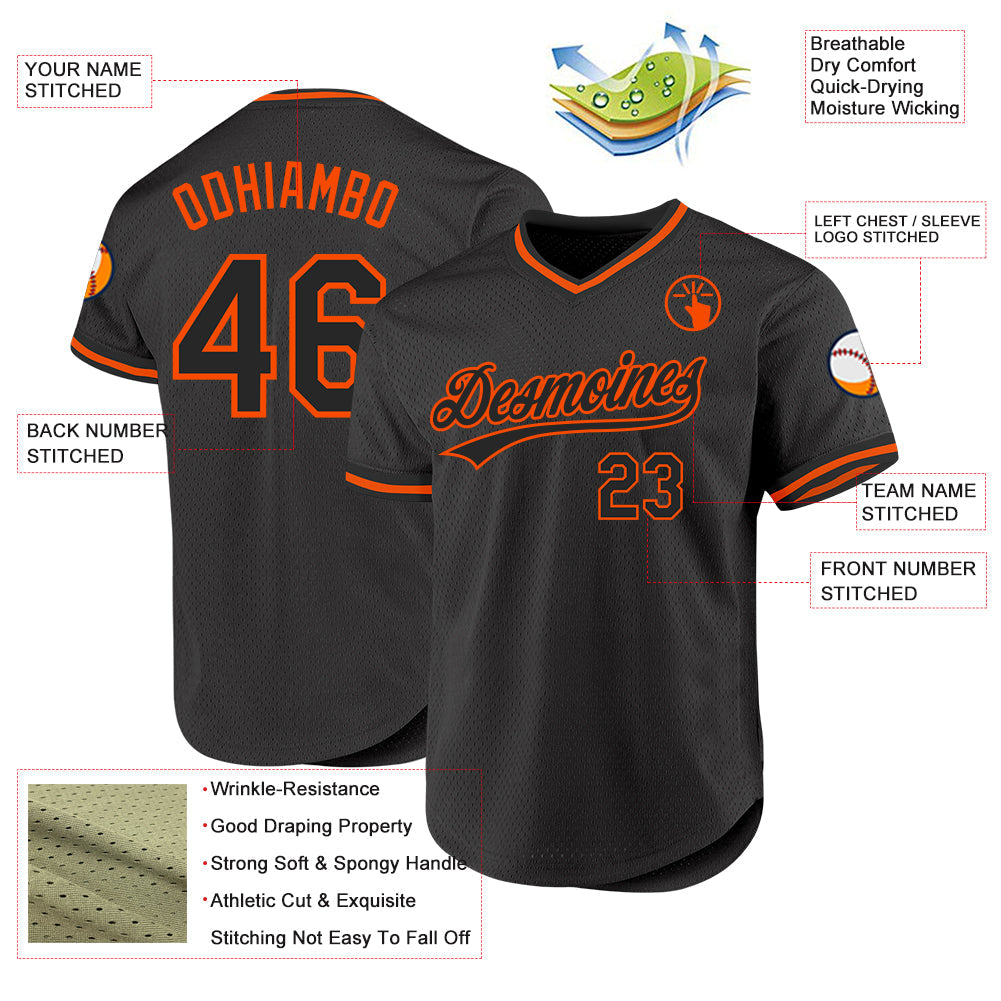 Custom Black Orange Authentic Throwback Baseball Jersey - Sky-Custom