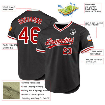 Custom Black Red-White Authentic Throwback Baseball Jersey - Sky-Custom
