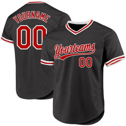 Custom Black Red-White Authentic Throwback Baseball Jersey - Sky-Custom