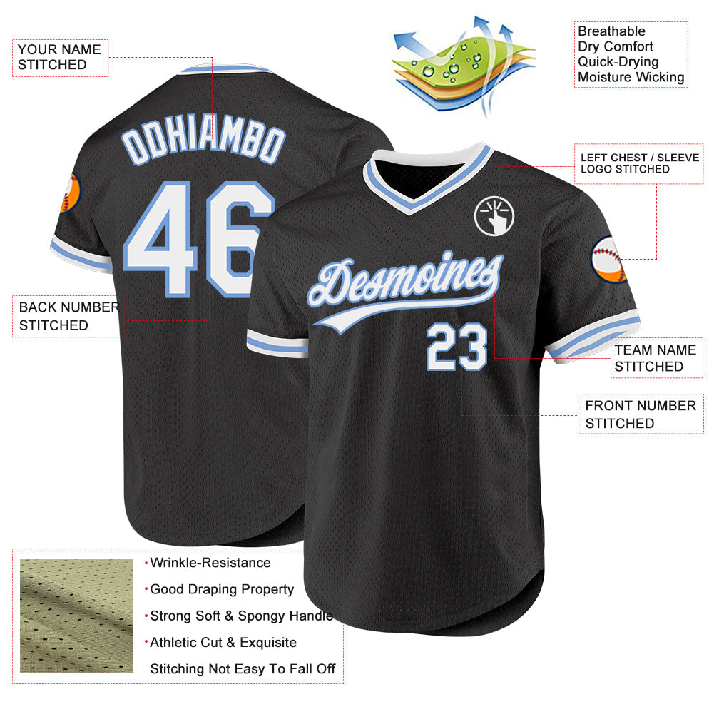 Custom Black White-Light Blue Authentic Throwback Baseball Jersey - Sky-Custom