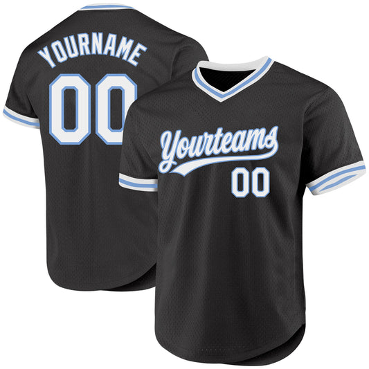 Custom Black White-Light Blue Authentic Throwback Baseball Jersey - Sky-Custom