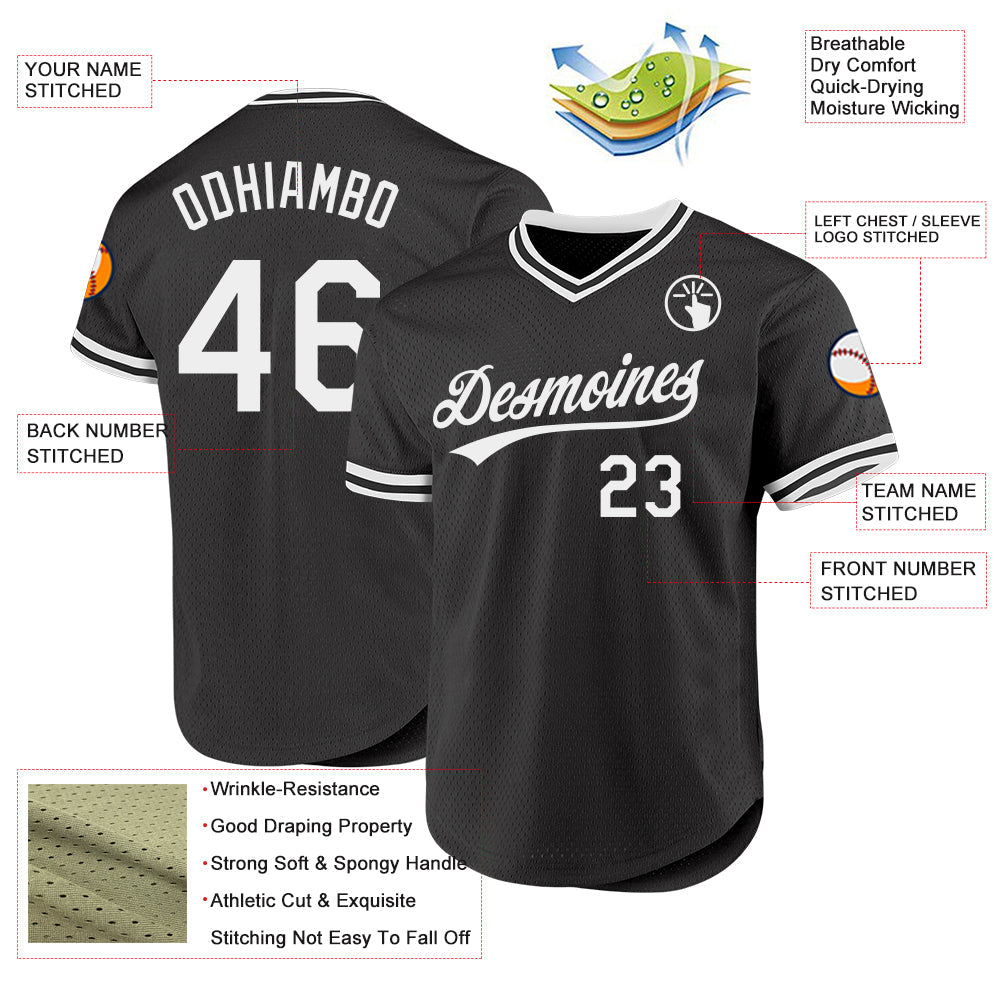 Custom Black White Authentic Throwback Baseball Jersey - Sky-Custom