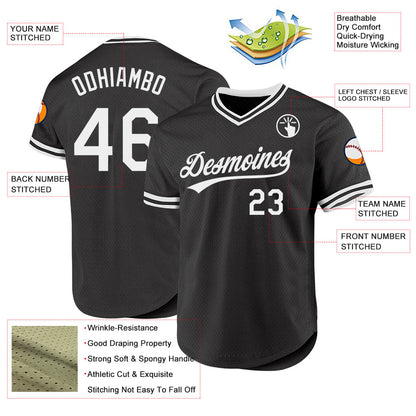 Custom Black White Authentic Throwback Baseball Jersey - Sky-Custom
