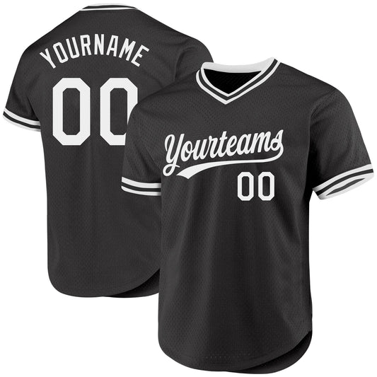 Custom Black White Authentic Throwback Baseball Jersey - Sky-Custom