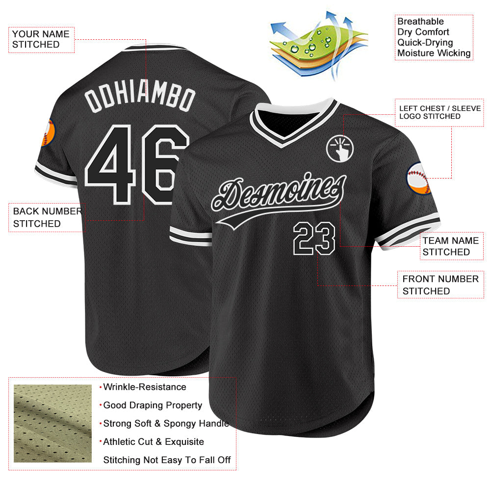 Custom Black White Authentic Throwback Baseball Jersey - Sky-Custom