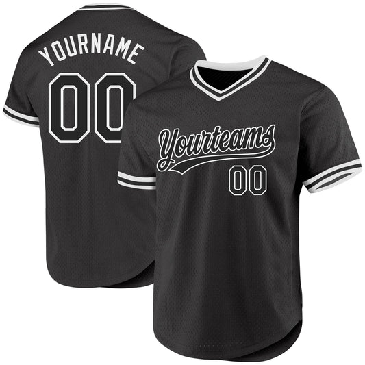 Custom Black White Authentic Throwback Baseball Jersey - Sky-Custom