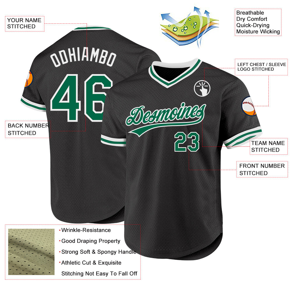Custom Black Kelly Green-White Authentic Throwback Baseball Jersey - Sky-Custom