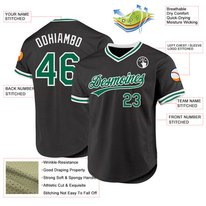 Custom Black Kelly Green-White Authentic Throwback Baseball Jersey - Sky-Custom