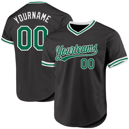 Custom Black Kelly Green-White Authentic Throwback Baseball Jersey - Sky-Custom