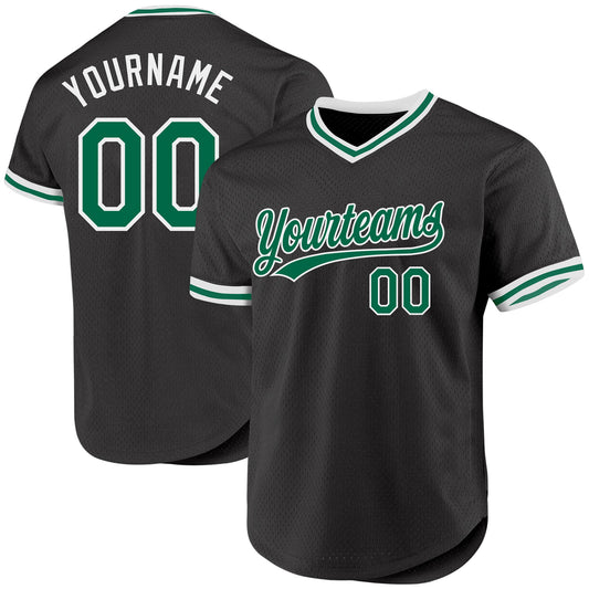 Custom Black Kelly Green-White Authentic Throwback Baseball Jersey - Sky-Custom
