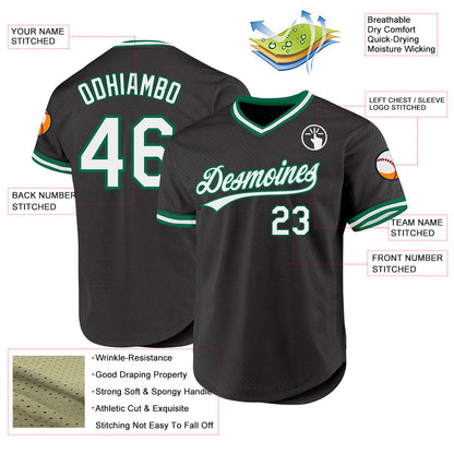 Custom Black White-Kelly Green Authentic Throwback Baseball Jersey - Sky-Custom