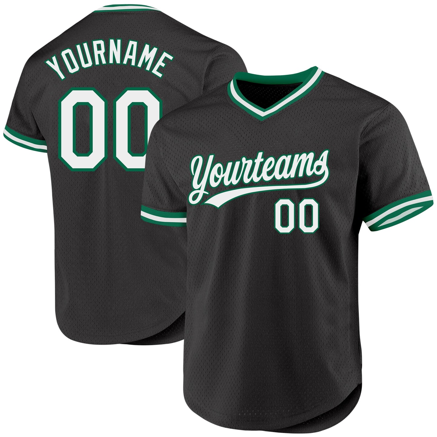 Custom Black White-Kelly Green Authentic Throwback Baseball Jersey - Sky-Custom