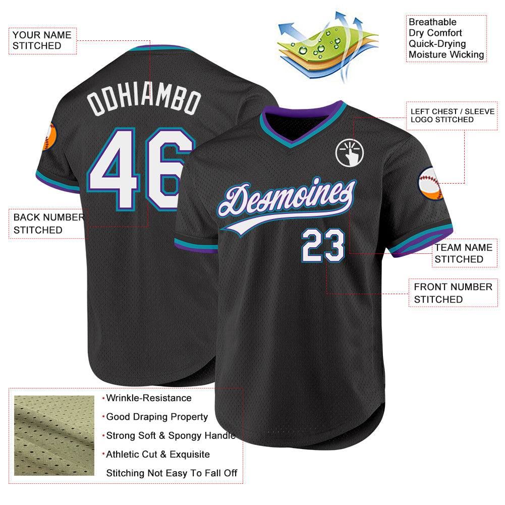 Custom Black Purple-Teal Authentic Throwback Baseball Jersey - Sky-Custom