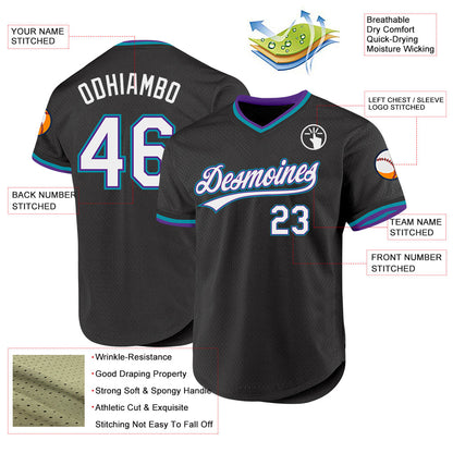 Custom Black Purple-Teal Authentic Throwback Baseball Jersey - Sky-Custom