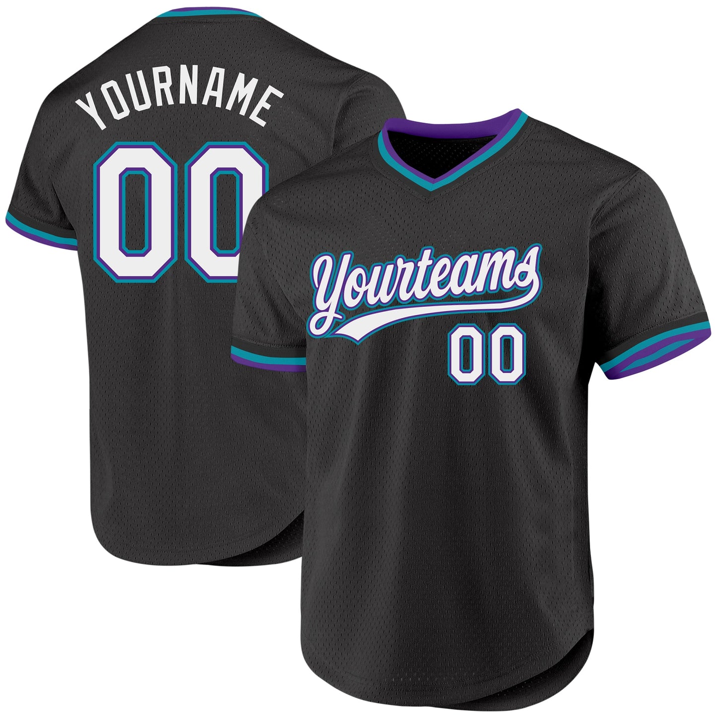 Custom Black Purple-Teal Authentic Throwback Baseball Jersey - Sky-Custom