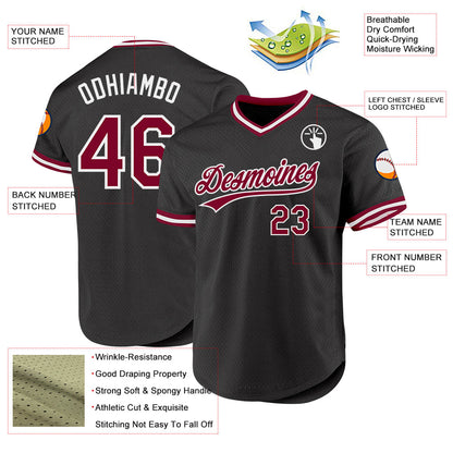 Custom Black Maroon-White Authentic Throwback Baseball Jersey - Sky-Custom