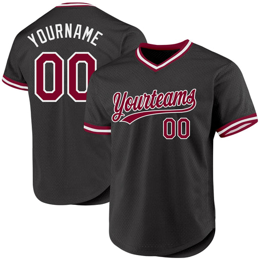 Custom Black Maroon-White Authentic Throwback Baseball Jersey - Sky-Custom