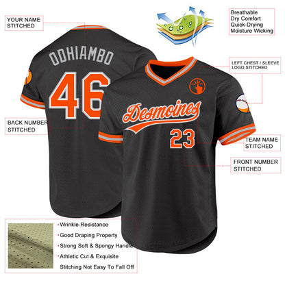 Custom Black Orange-Gray Authentic Throwback Baseball Jersey - Sky-Custom