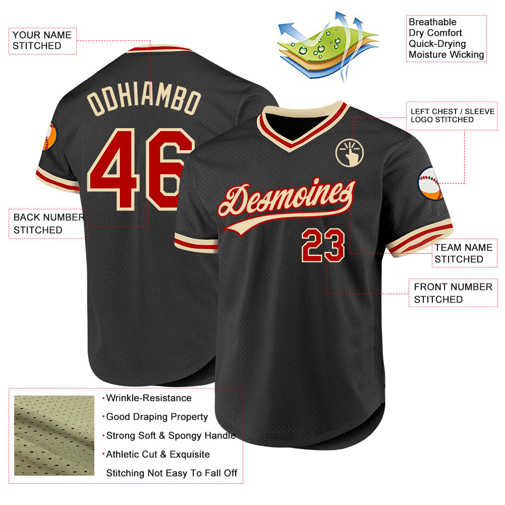 Custom Black Red-Cream Authentic Throwback Baseball Jersey - Sky-Custom