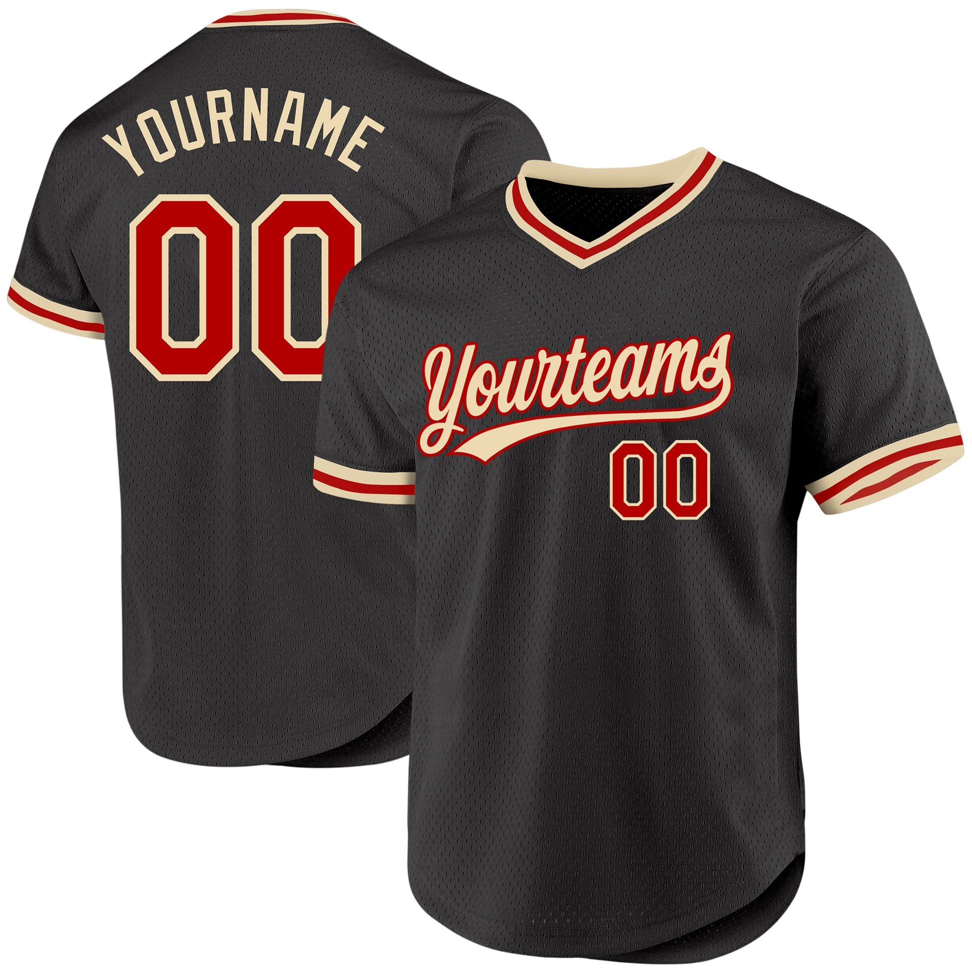 Custom Black Red-Cream Authentic Throwback Baseball Jersey - Sky-Custom