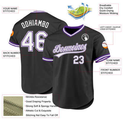Custom Black White-Purple Authentic Throwback Baseball Jersey - Sky-Custom